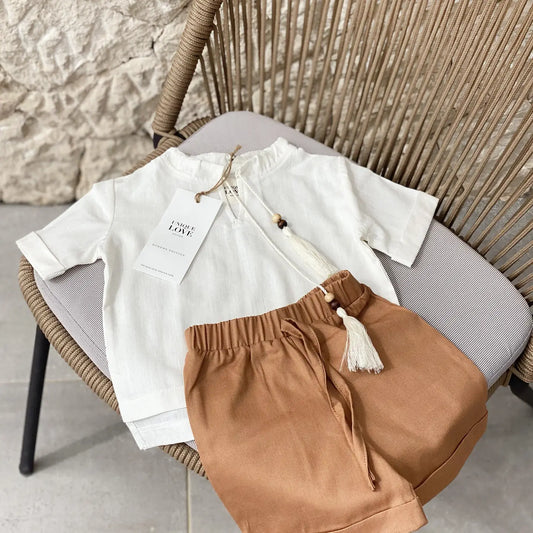 Short en lin Bohème - caramel